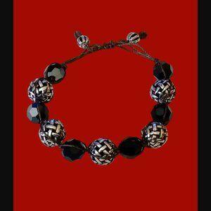 Brighton Dream Weaver Adjustable Osfm Silver Tone Black Crystal Bead Bracelet